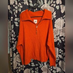 Aerie Starburst Orange Half Zip Cozy Sweater